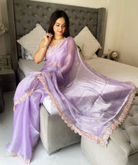 Gorgeous Jimmy Chu Embroidery Work Purple Color Saree