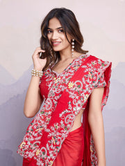 Precious Rangoli Silk Embroidery Work Red Color Saree