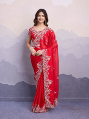 Precious Rangoli Silk Embroidery Work Red Color Saree