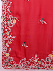 Precious Rangoli Silk Embroidery Work Red Color Saree