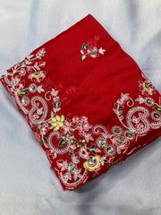 Precious Rangoli Silk Embroidery Work Red Color Saree