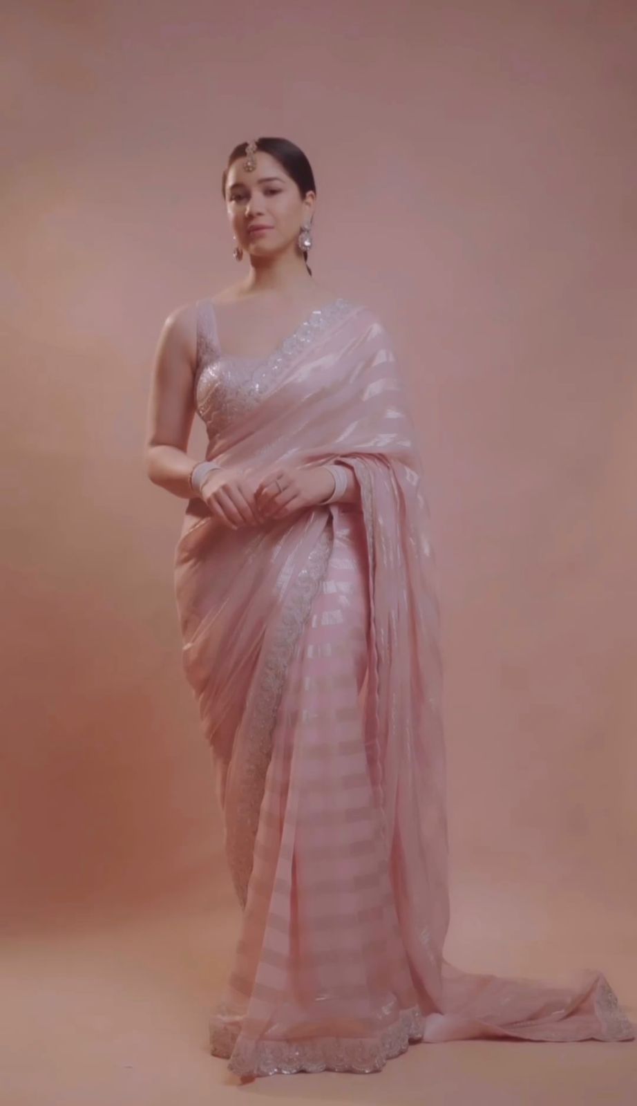 Demanding Chiffon Silk Embroidery Work Peach Color Saree