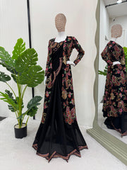 Pretty Georgette Black Colour Saree With Shrug