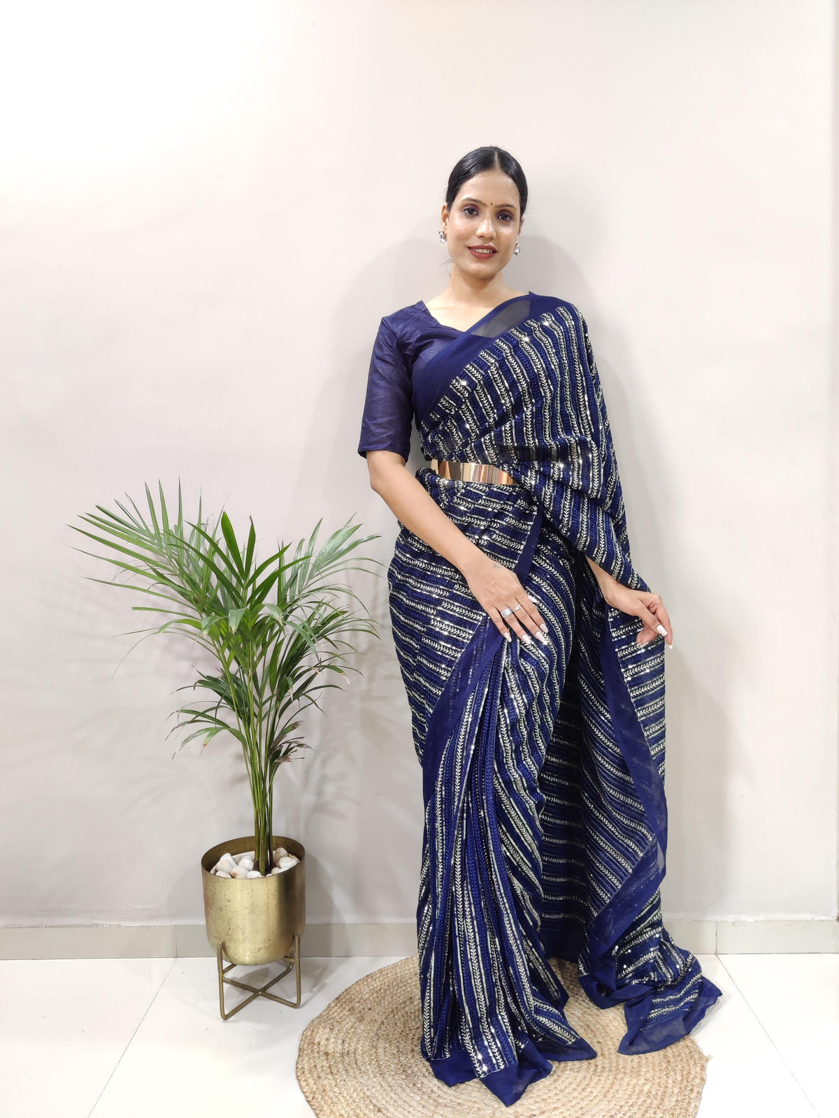 Fantastic Blue Color Ready To Wear Georgette Saree