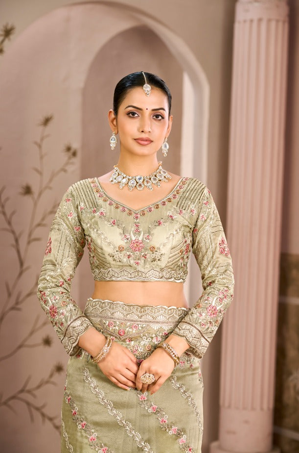 Royal Begum Tissue Silk Saree with Crystal & Multi-Thread Embroidery