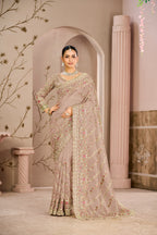 Royal Begum Tissue Silk Saree with Crystal & Multi-Thread Embroidery