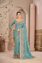 Royal Begum Tissue Silk Saree with Crystal & Multi-Thread Embroidery