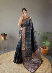 Outstanding Silk Jacquard Weaving Black Color Saree