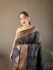 Outstanding Silk Jacquard Weaving Black Color Saree