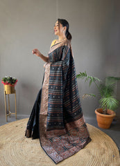 Outstanding Silk Jacquard Weaving Black Color Saree