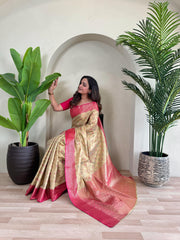 Fabulous Tissue Silk Beige Color Saree