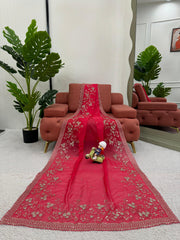 Pretty Thread & Sequence Pink Color Saree