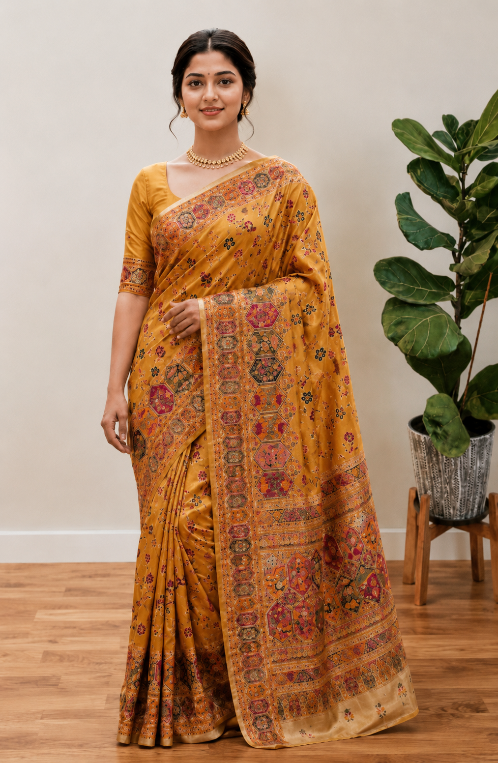 Traditional Rajwadi Zari Border Saree Main image