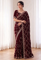 Fandy Satin Silk Saree with Rose Gold Beads Work