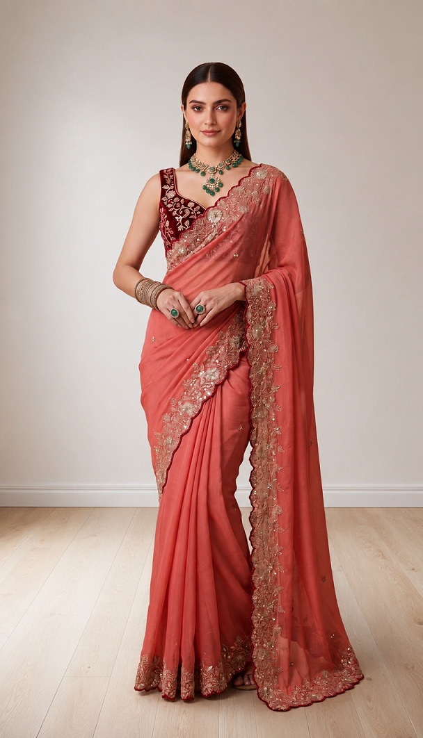 Pure Star Georgette Saree with Cutwork Border