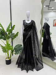 Glimmering Soft Net Black Color Saree