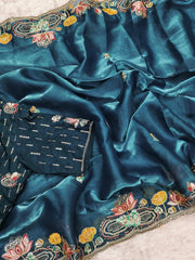 Wedding Wear Teal Blue Color Jimmy Cho Saree