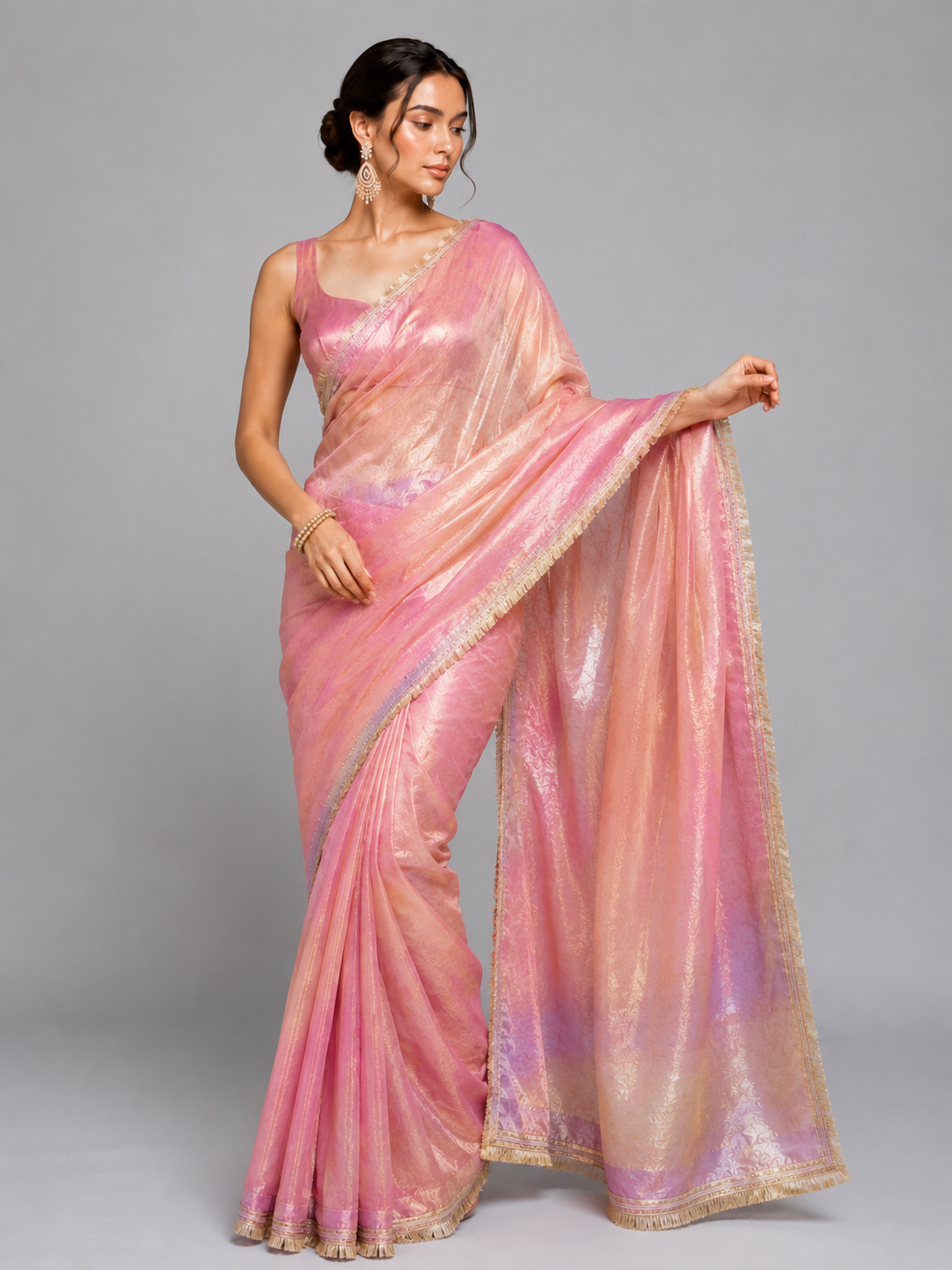 Two Tone Tissue Silk Saree Secondary image