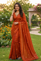 Viscose Khadi Silk Saree with Jacquard Leaf Design
