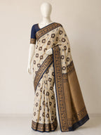 Soft Linen Cotton Saree with Golden Zari Border