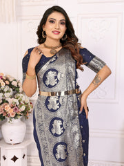 Delightful Banarasi Silk Navy Blue Color Saree