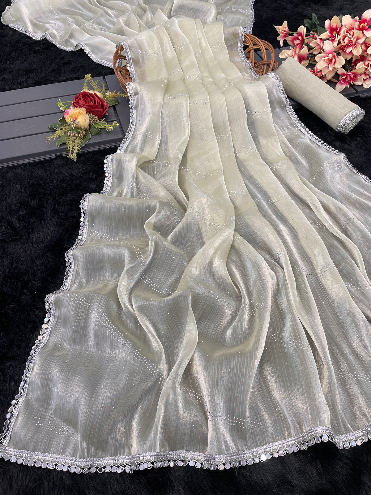 Awesome Burberry Silk Off White Color Saree