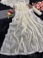 Awesome Burberry Silk Off White Color Saree