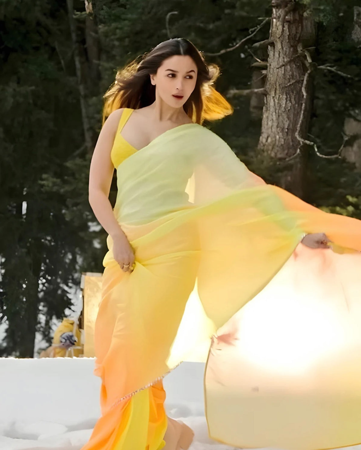 Alia Bhatt Glimmering Yellow Color Bollywood Style Ready To Wear Saree