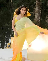 Alia Bhatt Glimmering Yellow Color Bollywood Style Ready To Wear Saree