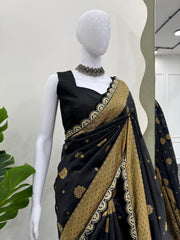 Stylish Kota Silk Jacquard Black Color Saree