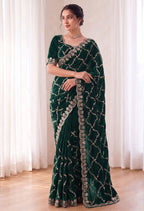 Fandy Satin Silk Saree with Rose Gold Beads Work