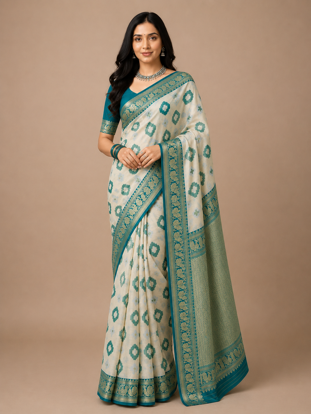 Soft Linen Cotton Saree with Golden Zari Border