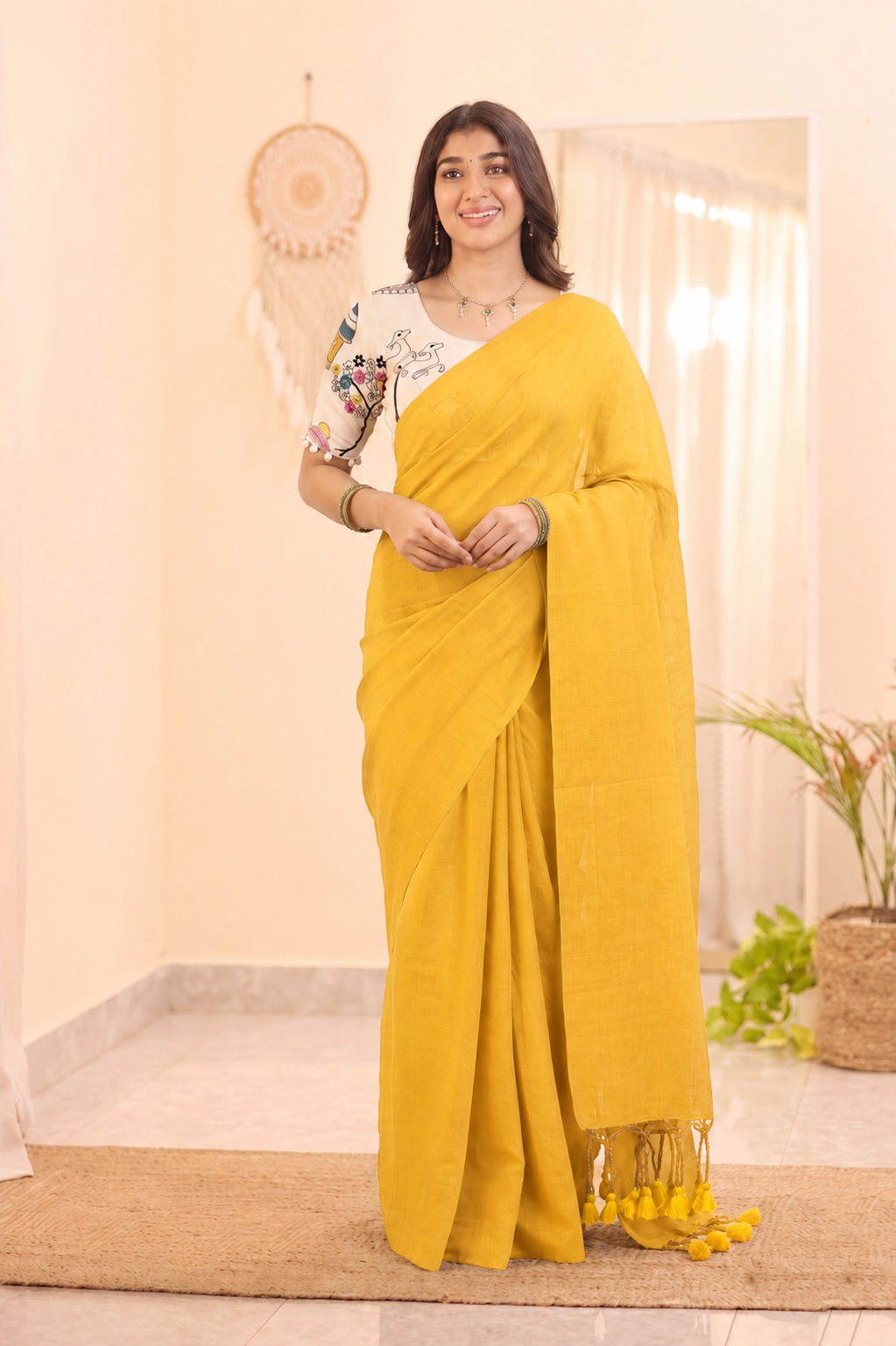 Traditional Cotton Weave Saree With Blouse