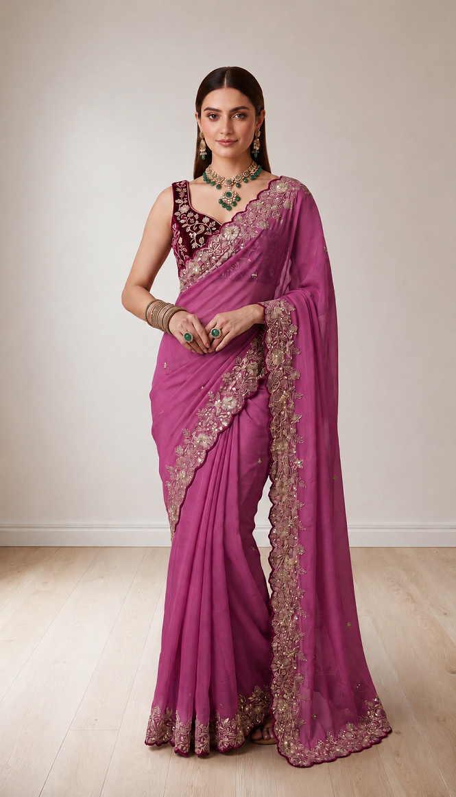 Pure Star Georgette Saree with Cutwork Border Secondary image