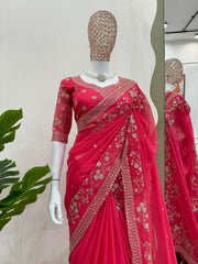 Pretty Thread & Sequence Pink Color Saree