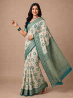 Soft Linen Cotton Saree with Golden Zari Border