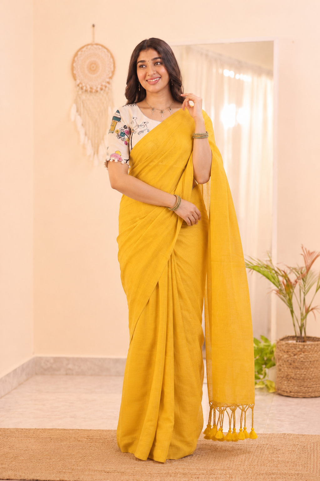 Traditional Cotton Weave Saree With Blouse
