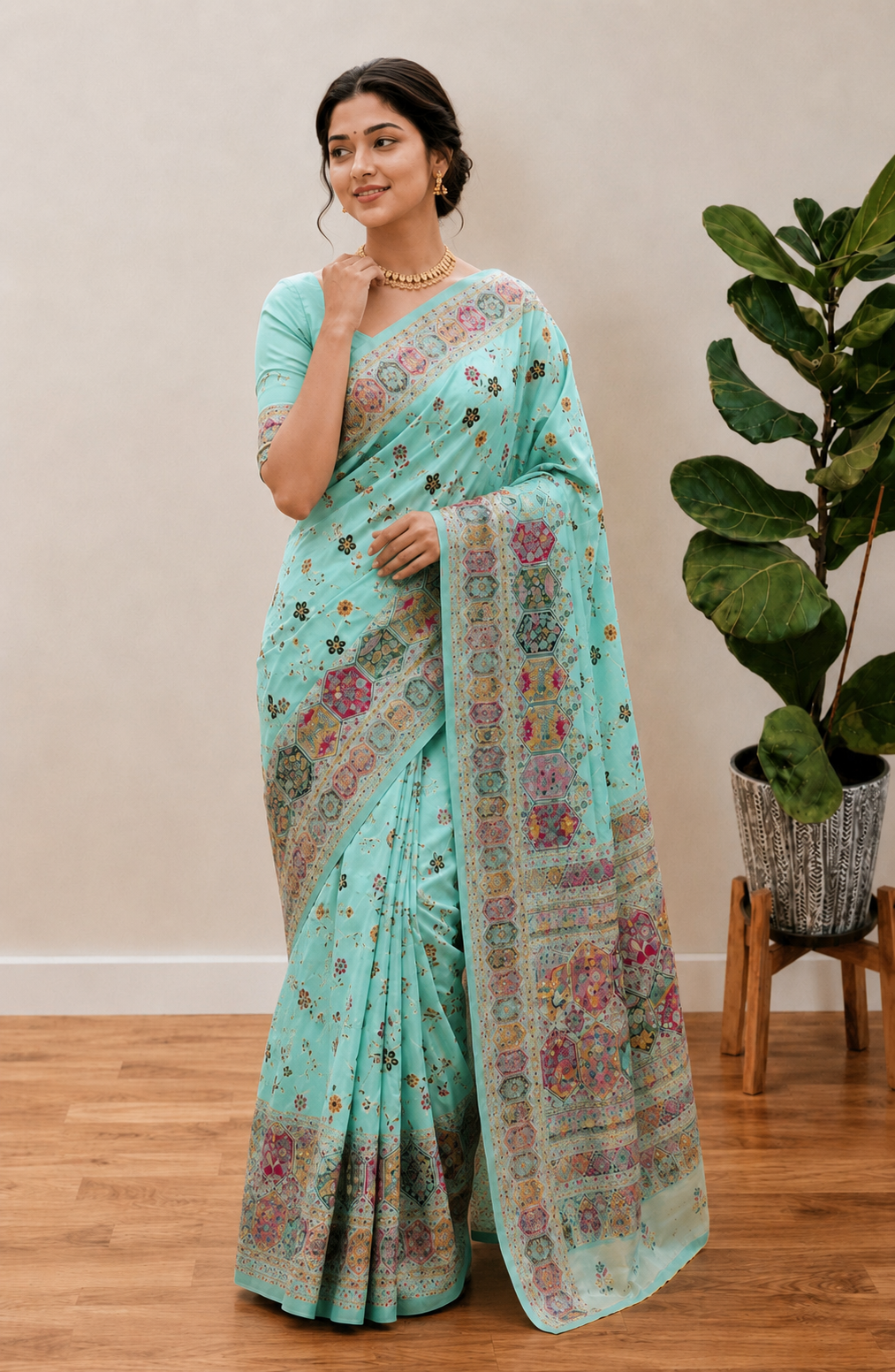 Traditional Rajwadi Zari Border Saree