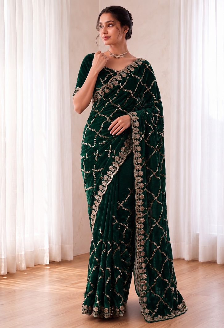 Fandy Satin Silk Saree with Rose Gold Beads Work