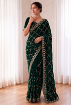 Fandy Satin Silk Saree with Rose Gold Beads Work