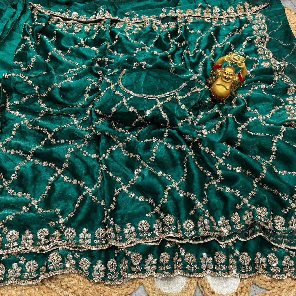 Fandy Satin Silk Saree with Rose Gold Beads Work
