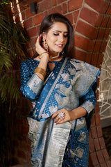 Pretty Kanjivaram Blue Color Saree