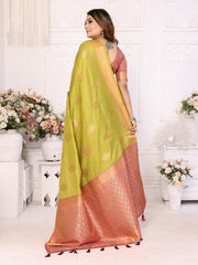 Festive Wear Soft Silk Zari Borders Perrot Color Saree