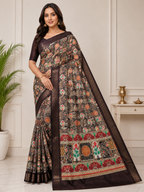 Kalamkari Silk Blend Saree with Zari Border