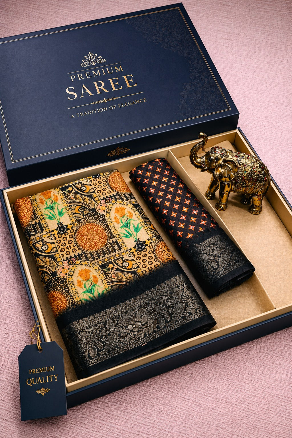 Kalamkari Silk Blend Saree with Zari Border Secondary image
