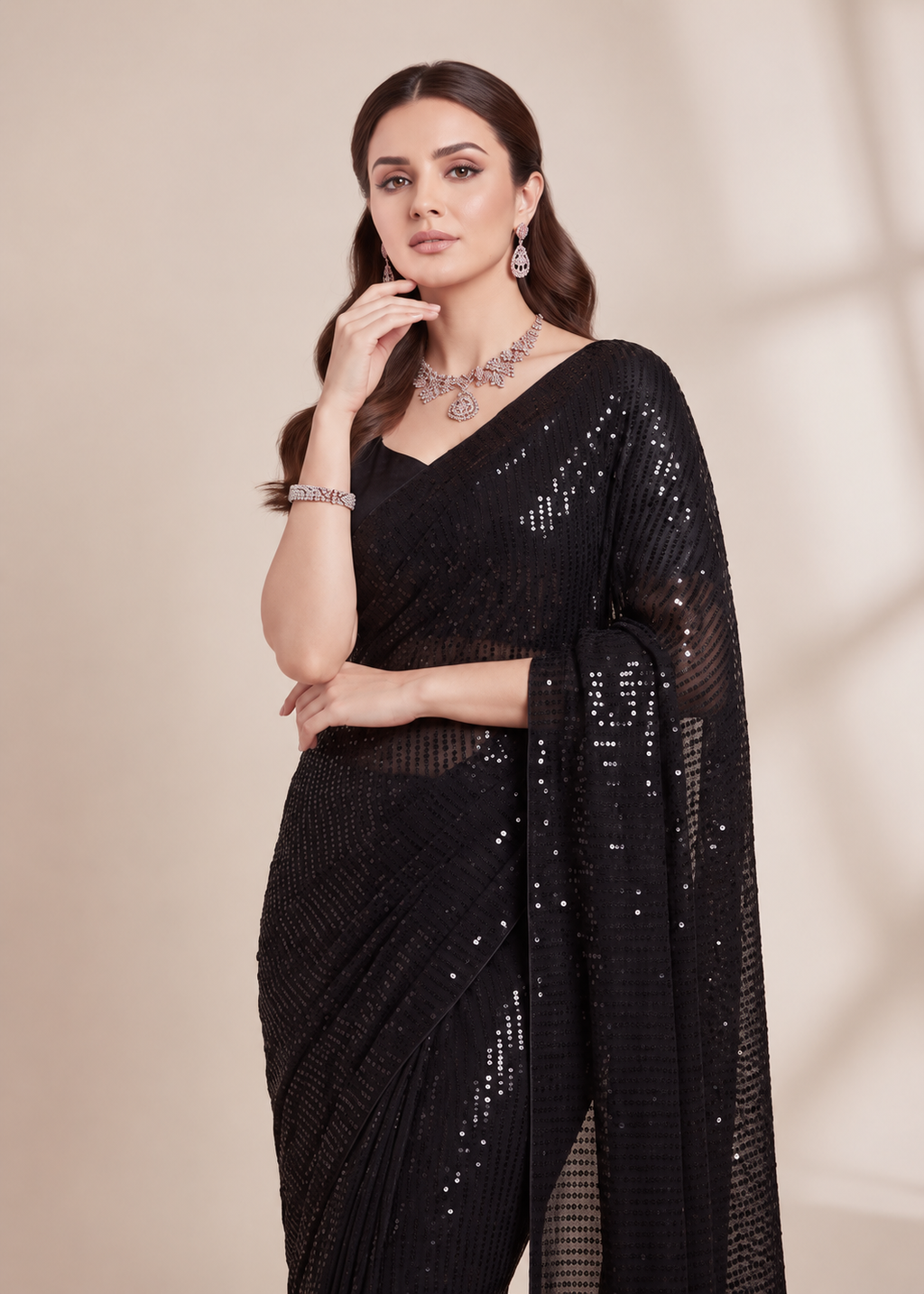 Sparkle Bollywood Georgette Saree with Bangalore Silk Blouse