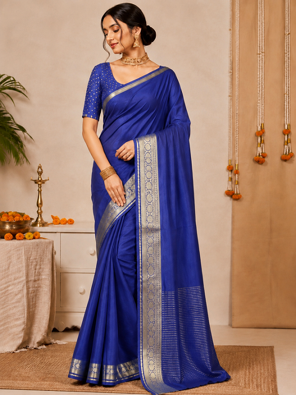 Elegant Pure Ho Silk  Zari Border Saree Main image