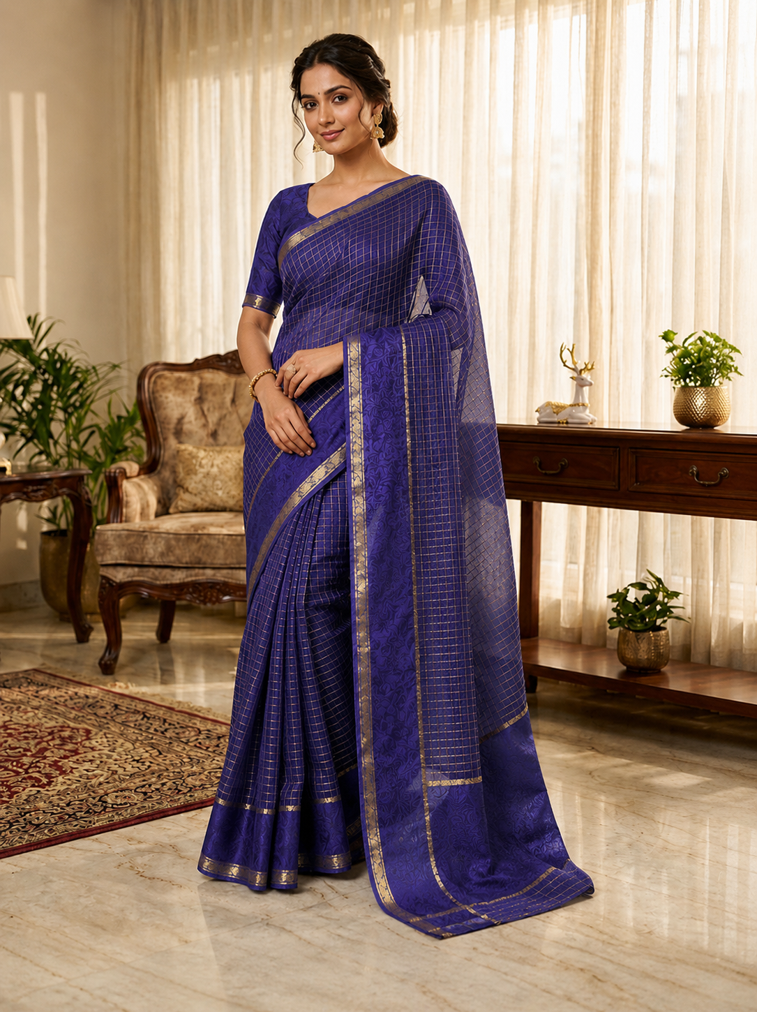Pure Viscose Georgette Saree with Floral Patta Border Main image