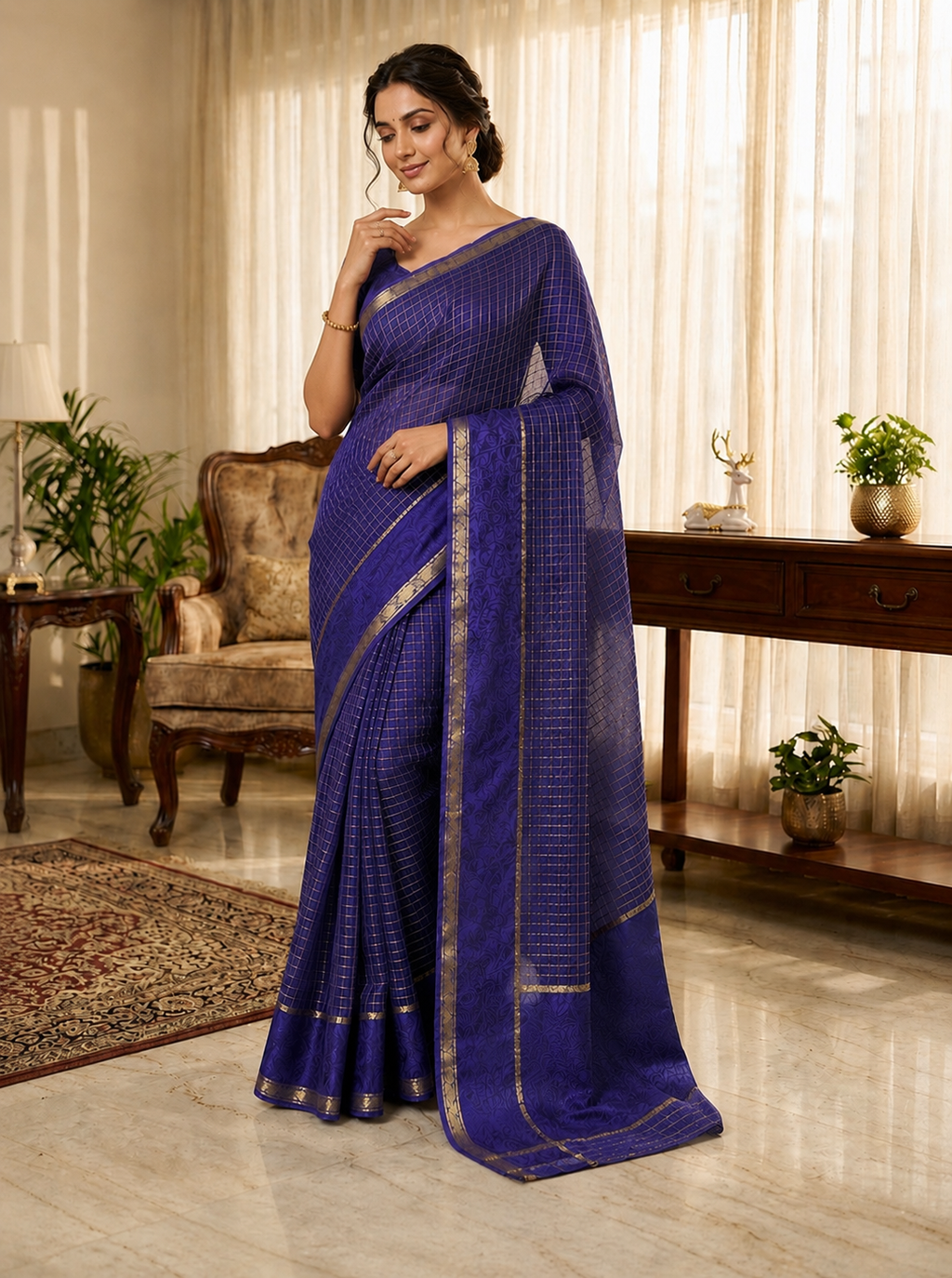 Pure Viscose Georgette Saree with Floral Patta Border