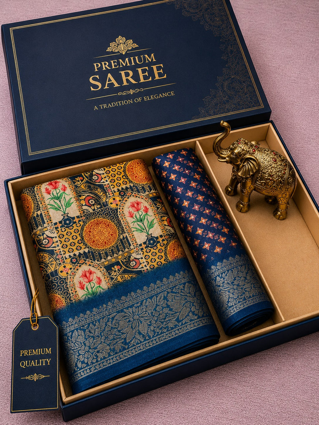 Kalamkari Silk Blend Saree with Zari Border